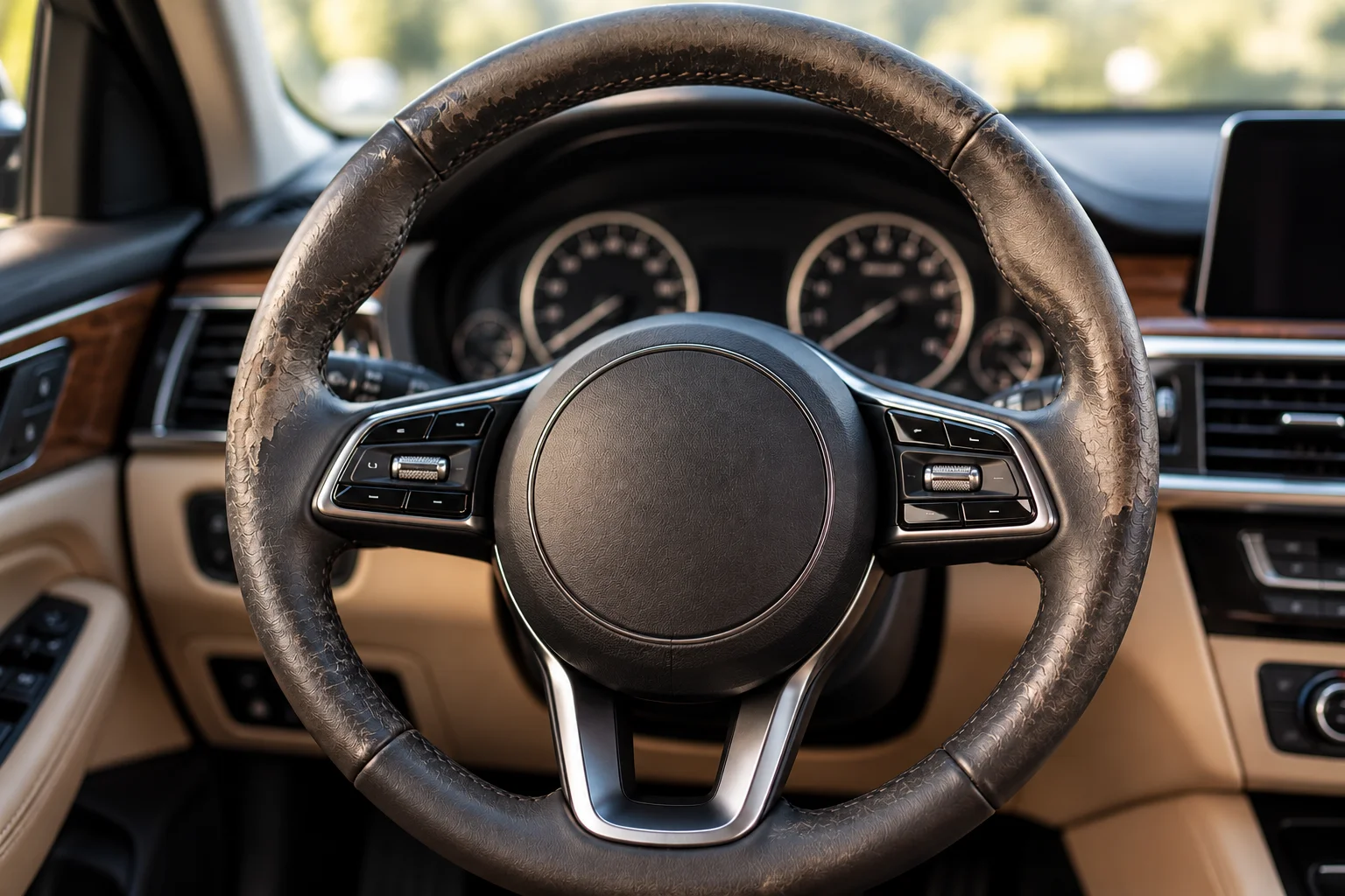 Steering wheel before repair