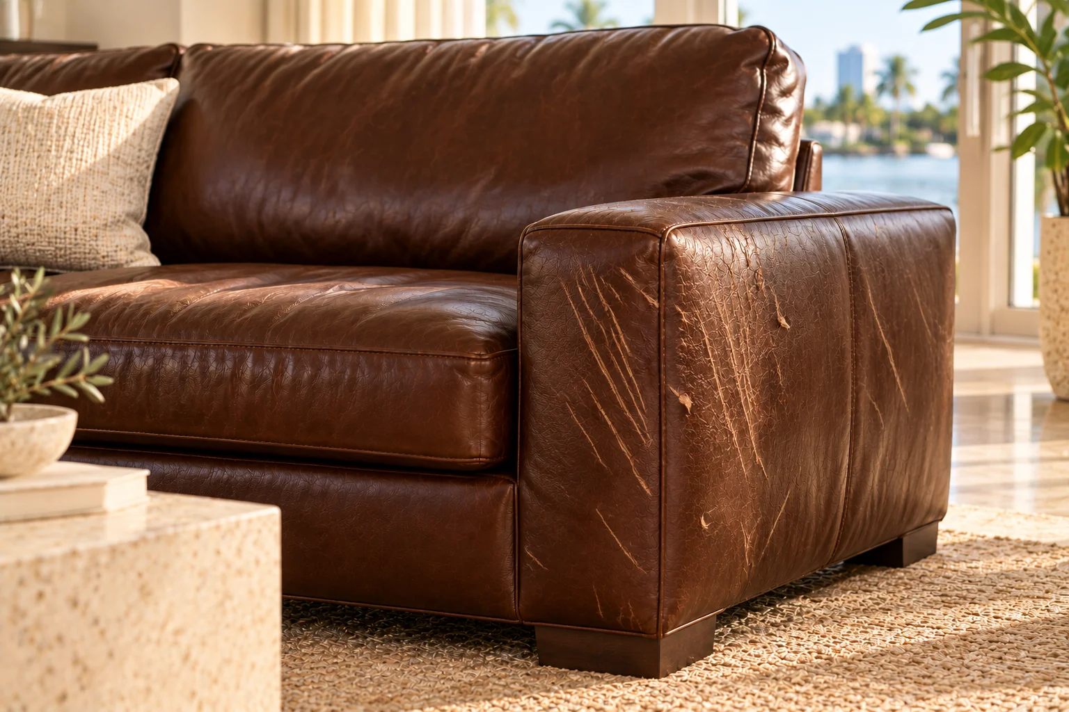 Sofa corner before repair